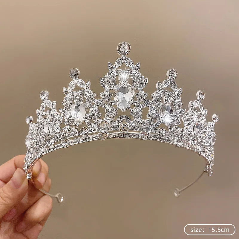 Silver Color Crystal Tiaras and Crowns Rhinestone Prom Diadem Crown Tiara for Women Bride Bridal Wedding Hair AccessoriesJewelry