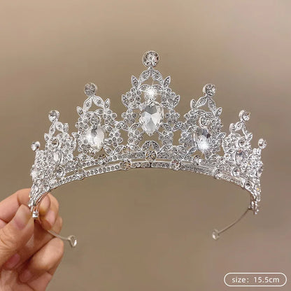 Silver Color Crystal Tiaras and Crowns Rhinestone Prom Diadem Crown Tiara for Women Bride Bridal Wedding Hair AccessoriesJewelry