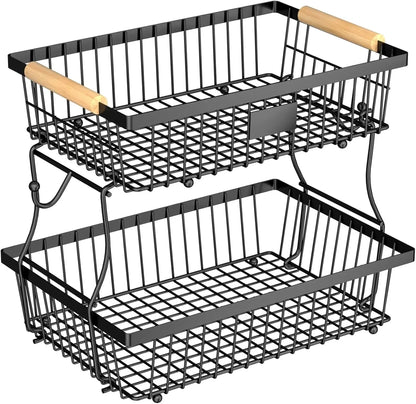 Detachable Metal Fruit Baskets Kicthen Double Layer Desktop Shelf Vegetables Snack Storage Organizers Basket Bowl Stackable