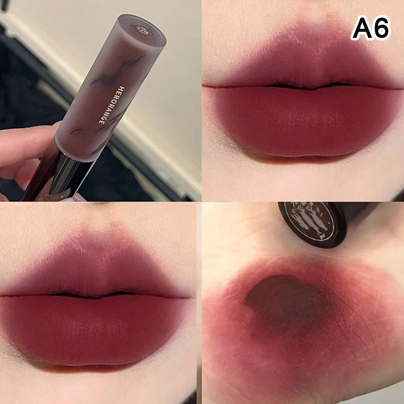 HERORANGE Lip Glaze Waterproof Smoky Red Matte Lipstick Velvet Lip Gloss Non-drying Nude Brown Lips Tint Mud Makeup Cosmetic