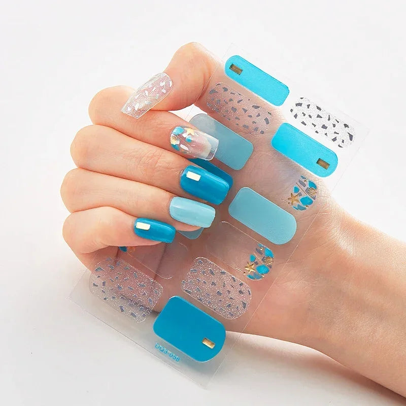 Semi Cured Gel Nail Sticker Pure Color UV LED Lamp Covered Waterproof Full Adhesive Long Self Nail Decals Manicure Lasting