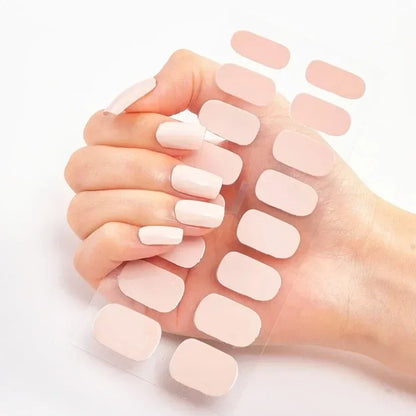 16Tips Nude Semi-Cured Gel Nail Wraps Sticker Long-Lasting UV LED Lamp French Nail Decal Full Cover Waterproof Semi-Cured Sticke