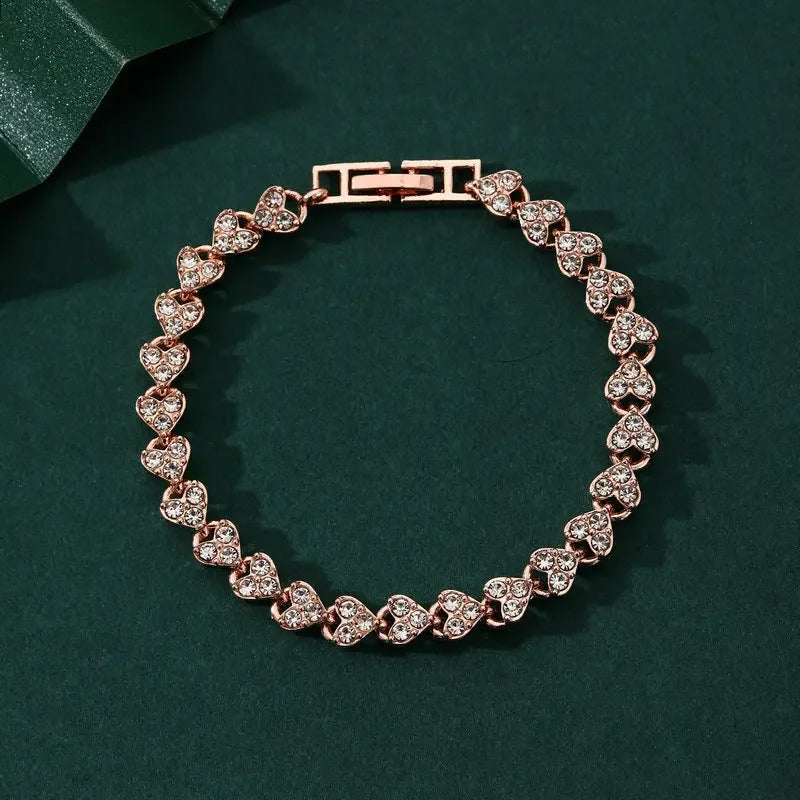 Charm Delicated Crystal Heart Tennis Bracelet for Women Rhinestone Paved Handmade Bracelet Wedding Anniversary Gift Jewelry
