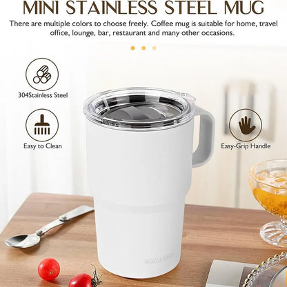 304 stainless steel water cup, coffee cup, tea cup with handle and lid, double-layer mug, car water cup, PP shell, birthday gift