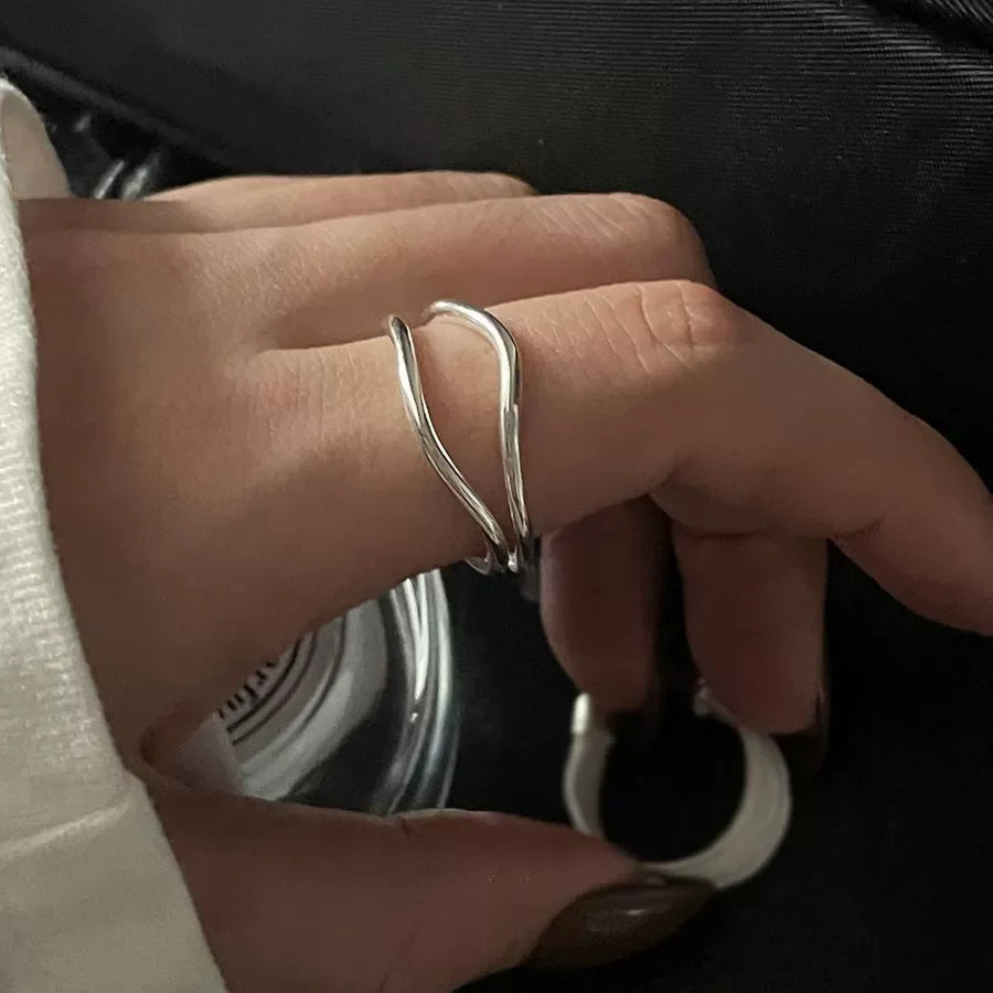 925 Sterling Silver Open Finger Rings For Women Fashion Multilayers Lines Geometric Charm Rings Handmade Exquisite Party Jewelry