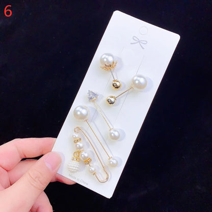 6pc Pearl Brooches Set Waist Buckle Cardigan Jeans Button Brooch Pins Women Sweater Coat Anti Fall Pearls Clothes Pin Decoration