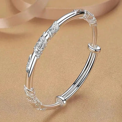 Silver Women's Full-blown Flowers Bracelet Delicate Open Adjustable Bracelet Solid Bracelets Fashion Jewelry Pulseras Hombre
