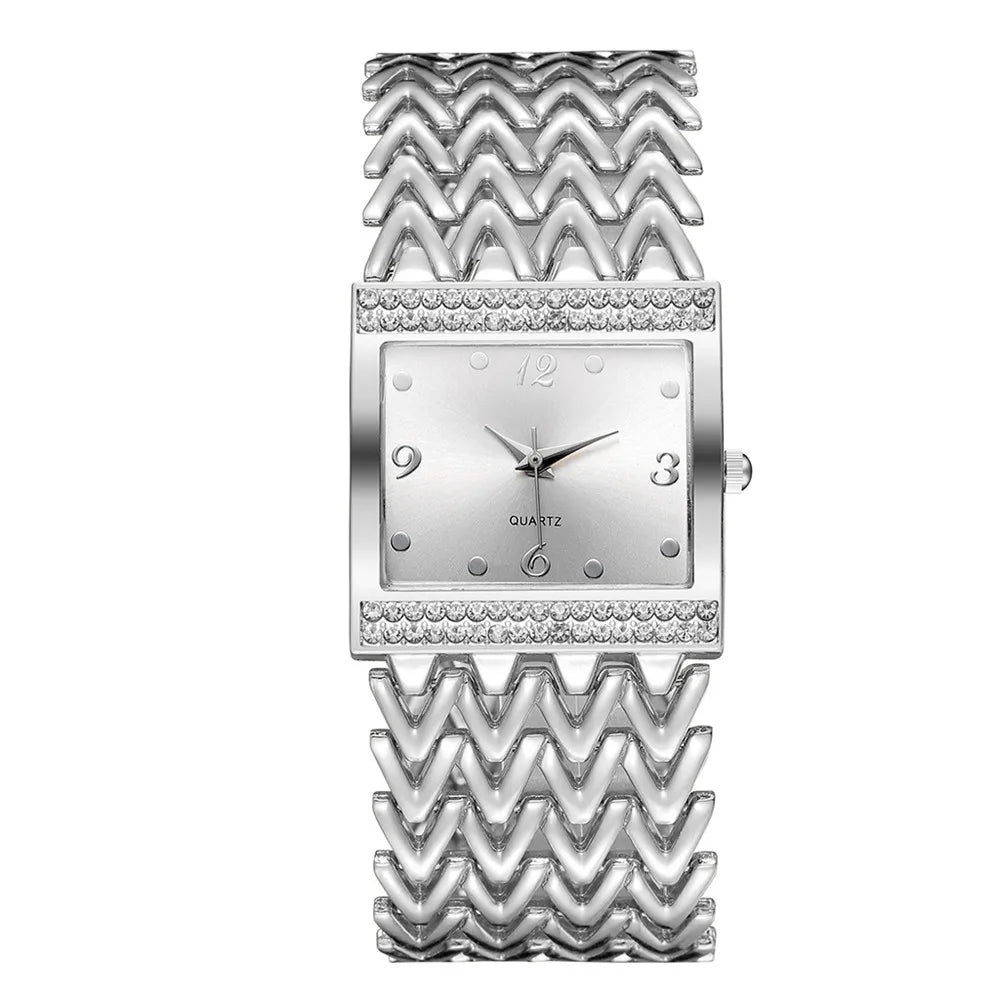 Luxury Golds Ladies Bracelet Watch Hot Fashion Simple Square Diamond Female Quartz Watches Stainless Steel Women Clock Dress
