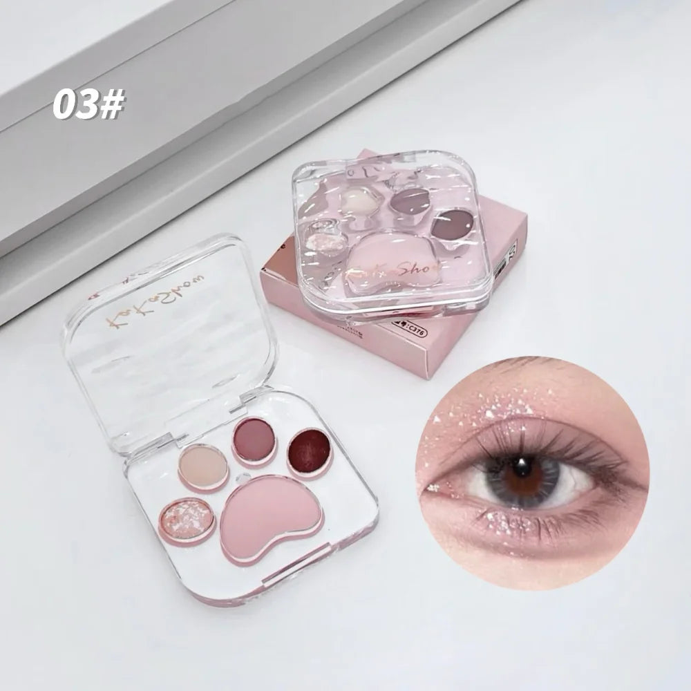 5 Colors Cat Claw Eyeshadow Palette Cute Eye Makeup Palette Long Lasting Glitter Rose Blush Eye Shadows Korean Women Cosmetics