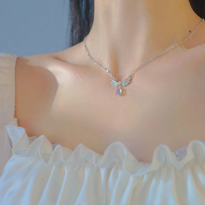 Kpop Fairy Zircon Wings Heart Crystal Pendant Necklace For Women Heart Clavicle Chain Choker Fashion Y2K Egirl Emo Jewelry Gifts