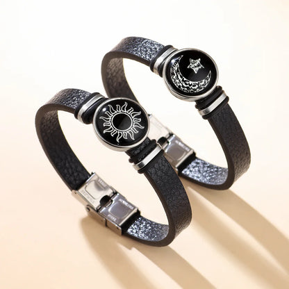 2 PCS/Set PU Leather Couple Bracelet For Women Lover Luminous Sun Moon Rope Charm Wristband Friendship Lover Party Jewelry Gifts