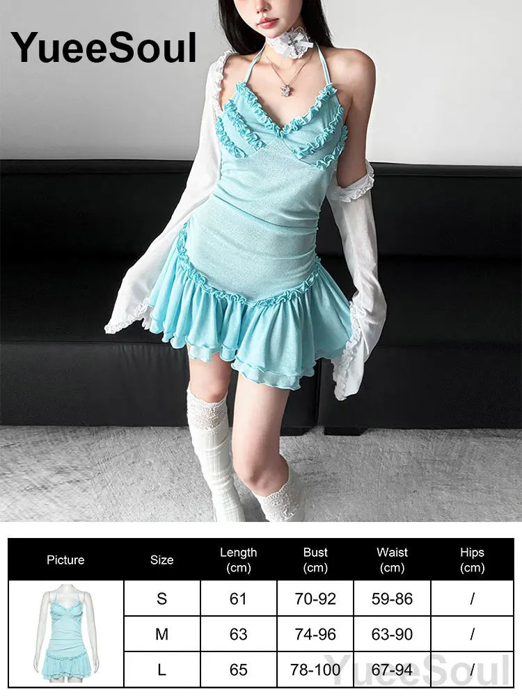 Blue Mini Dress Summer Sleeveless Slim Sexy Women Dresses 2025 New Sweet Cute Evening Party Casual High Street Y2K Dress