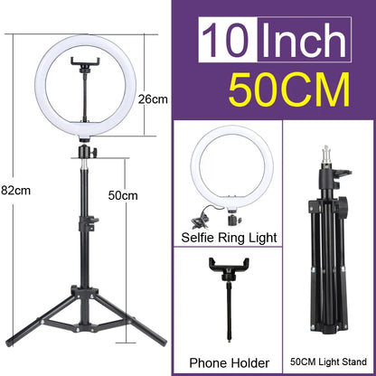 6-14" Ring Light 10 Dimming Levels 22 Modes Professinonal Fill Light 3CCT/RGB with Tripod & Phone/IPad Holder For Live streaming