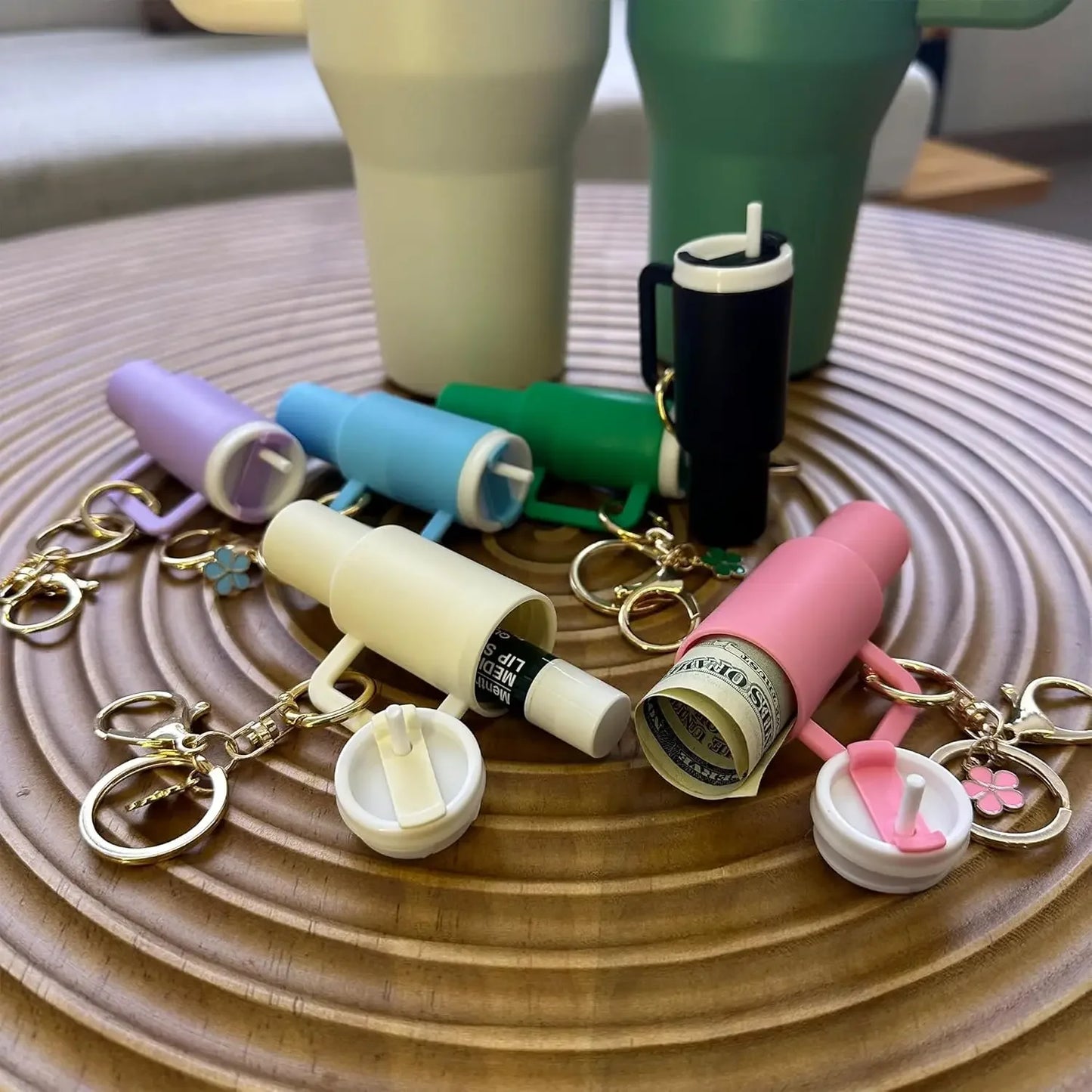 Mini Stanley Cup Keychain Creative Coin Chapstick Storage Box Accessories Key Holder Backpack Tumbler Handle Decoration