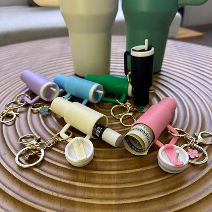 Mini Stanley Cup Keychain Creative Coin Chapstick Storage Box Accessories Key Holder Backpack Tumbler Handle Decoration