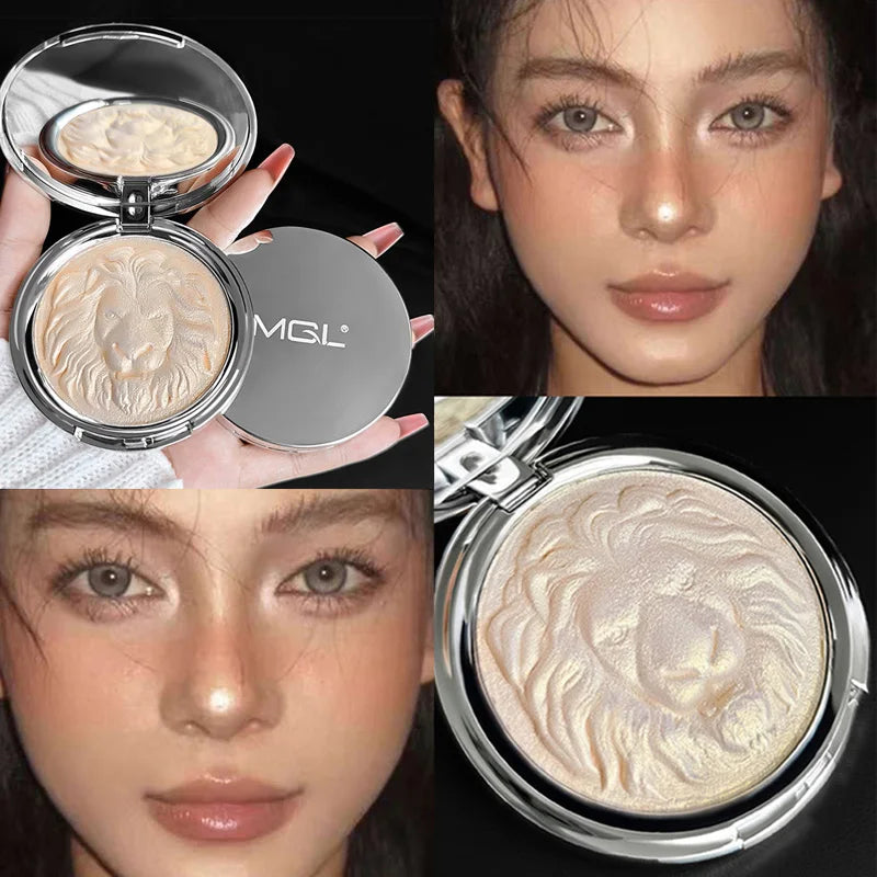 Three-Color Lion Facial Contour Highlighter Powder Makeup Palette Pearl White Shimmer Atmosphere Potato Puree Highlighter Plate