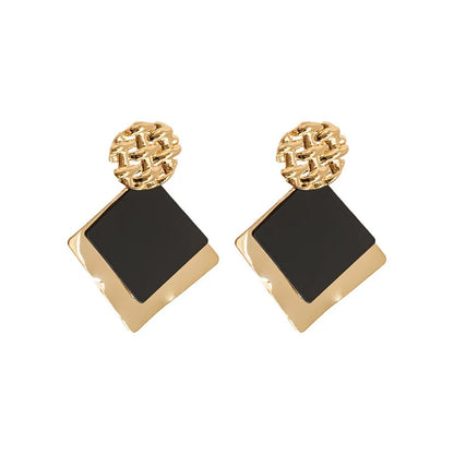 Double Color Rhombus Shape Dangle Earrings For Women Hollow Golden Metal Lattice Drop Earrings Geometry Party Punk Jewelry
