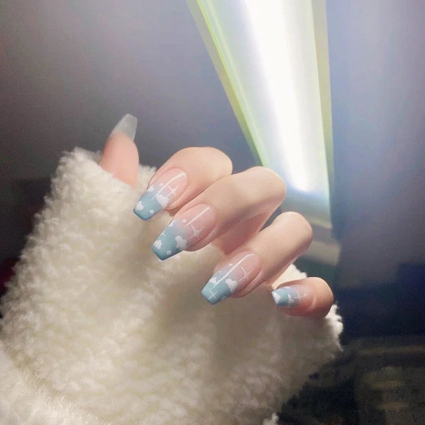 24Pcs/Set Pink Bow French Fake Nails Art Cute with Diamonds Girls Reusable Ballet Press on Nail Tips Oval Acrylic Stick on Nails