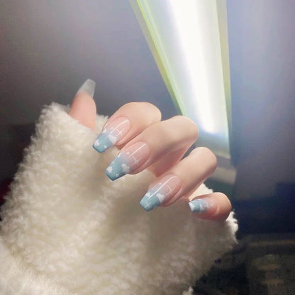 24Pcs/Set Pink Bow French Fake Nails Art Cute with Diamonds Girls Reusable Ballet Press on Nail Tips Oval Acrylic Stick on Nails