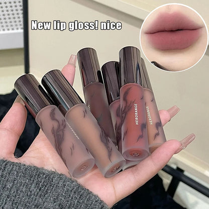HERORANGE Lip Glaze Waterproof Smoky Red Matte Lipstick Velvet Lip Gloss Non-drying Nude Brown Lips Tint Mud Makeup Cosmetic