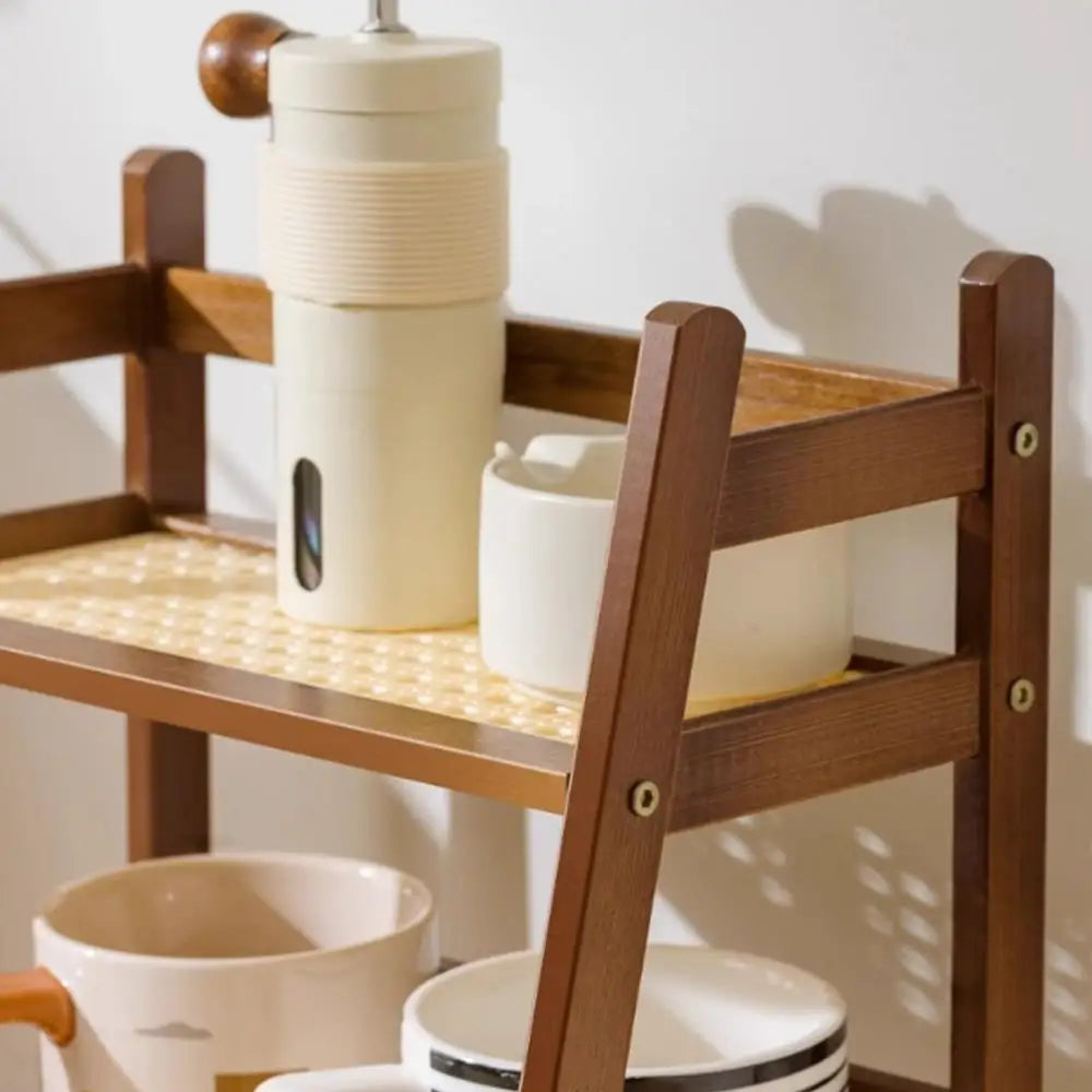 2 Laye Bamboo Counter Top Organizer Coffee Cup Holder Display Rack Storage Rack For Kitchen Condiment Grocery Storage Shelf