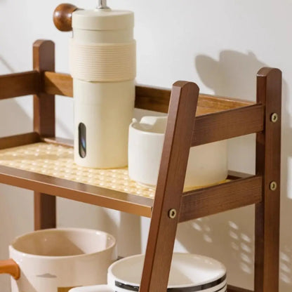 2 Laye Bamboo Counter Top Organizer Coffee Cup Holder Display Rack Storage Rack For Kitchen Condiment Grocery Storage Shelf