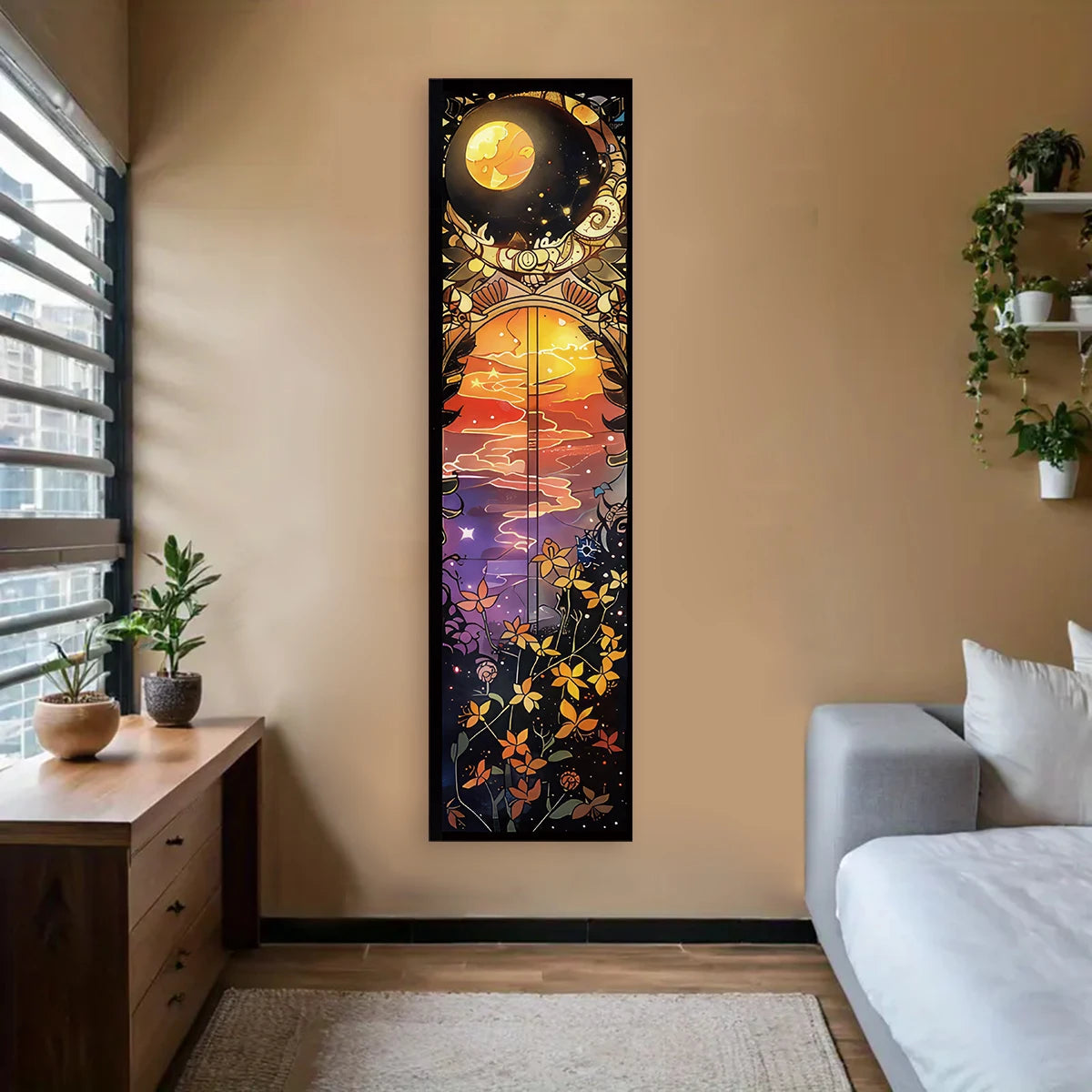 Landscape Vertical Banner Sun And Moon Tapestry Tree of Life Floral Starry Night Wall Decoration Aesthetic Tapestry Home Decor