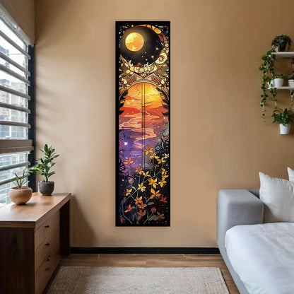 Landscape Vertical Banner Sun And Moon Tapestry Tree of Life Floral Starry Night Wall Decoration Aesthetic Tapestry Home Decor