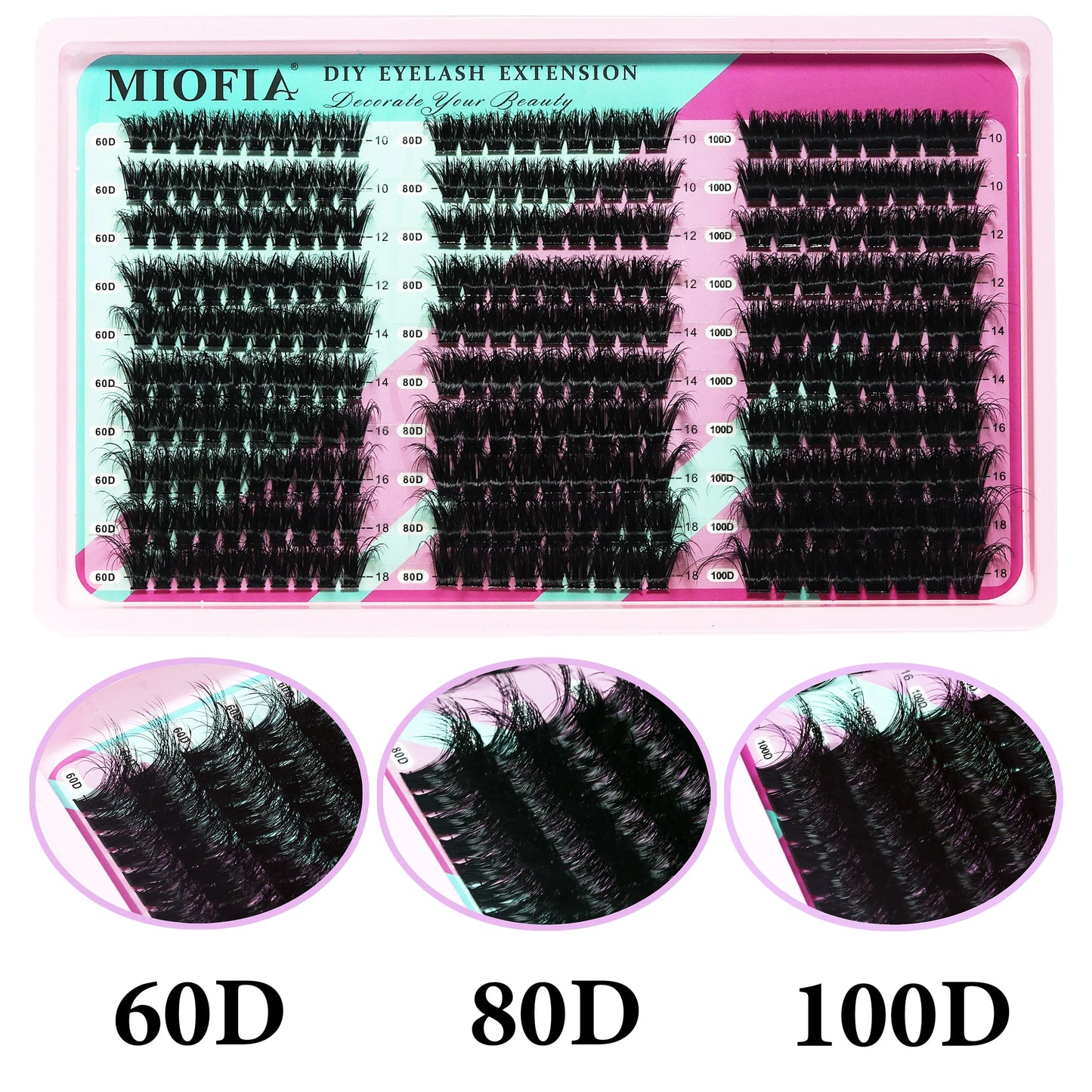 MIOFIA Lashes Cluster Natural Fluffy Volume Individual Eyelash 60D 80D 100D Thick Cat Eye Lashes Mixed Tray DIY Lash Extension
