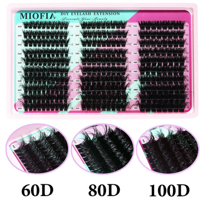 MIOFIA Lashes Cluster Natural Fluffy Volume Individual Eyelash 60D 80D 100D Thick Cat Eye Lashes Mixed Tray DIY Lash Extension