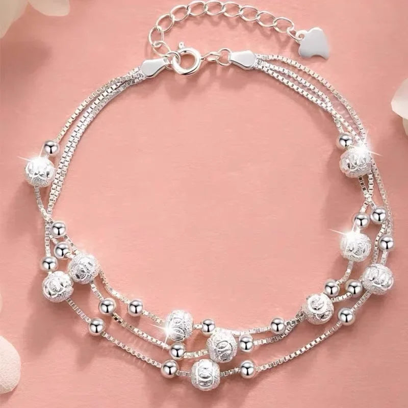 Fine 925 Sterling Silver Lucky Bead Bracelets For Woman Luxury Original Multi-layer Charm Bracelet Elegant Party Jewelry Gifts