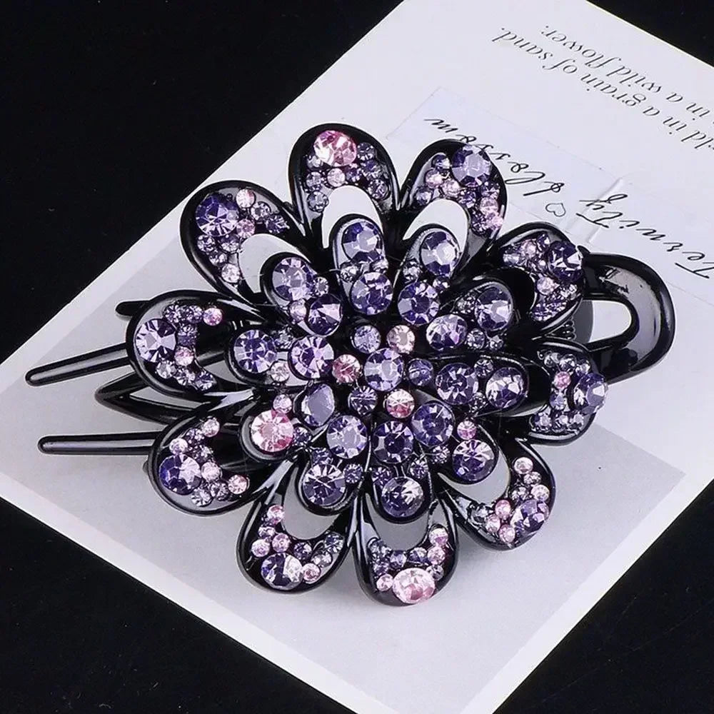 Shiny Rhinestone Hairpin Flower Leaf Duckbill Hair Claws Retro Hair Clips Accessories For Women Shinning Ponytail Headwear