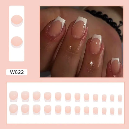 Fresh Green Tea 24 Pcs Fake Nail with Jelly sticker Press on False Nails Wearable Round Head Oval Full Cover Nail Tips