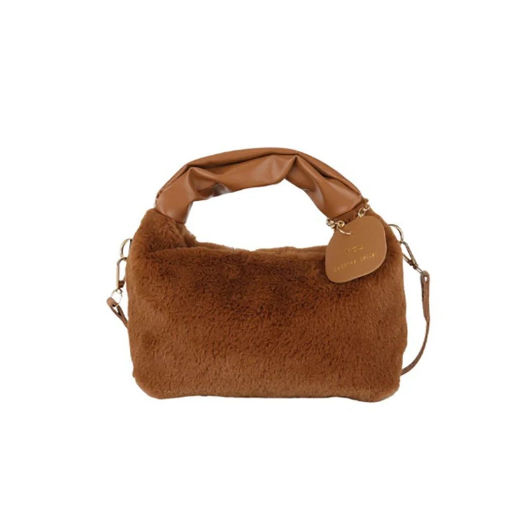 Women's Crossbody Pumpkin Plush Bag Cute Tote Bags Autumn Winter Fashion Solid Color Handbag Travel Shoulder Bags