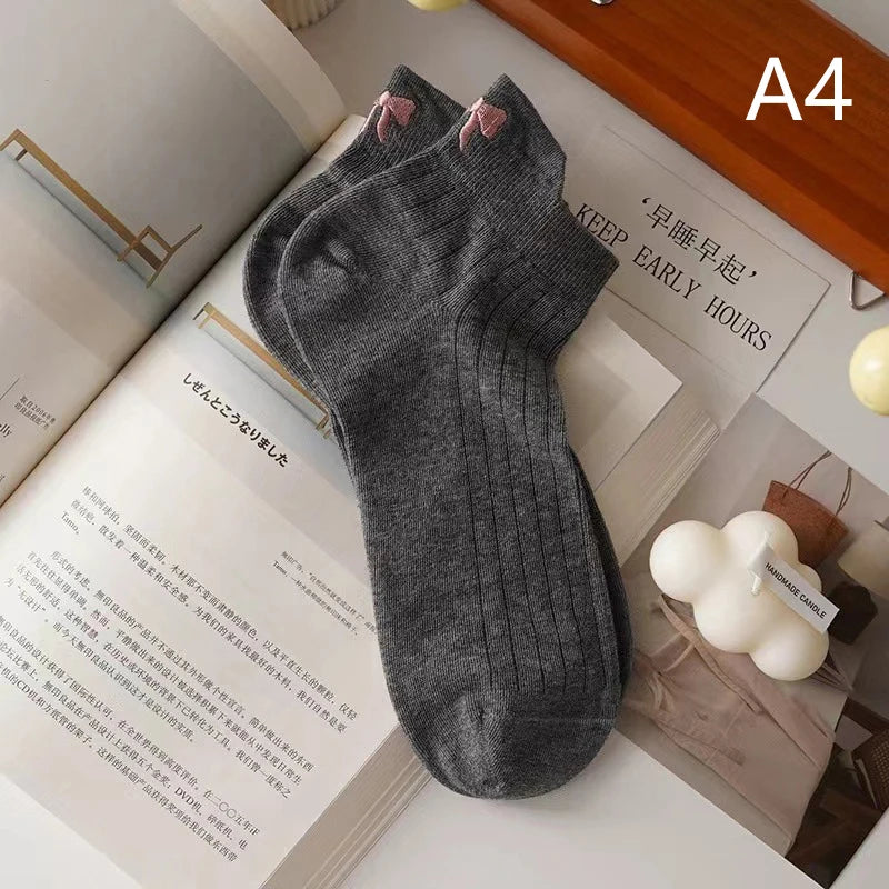 New Design Heel Bow Women Short Socks Lolita Kawaii Summer Thin Breathable Hollow Out Low Tube Sock Ins Trend White Cotton Socks