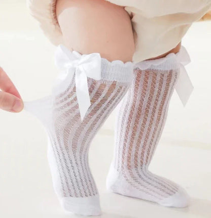Red Bow Tie Knee High Tube Socks Girls' Christmas Stockings Infants Toddlers Soft Cotton Children Non Slip Floor Socks Baby Gift