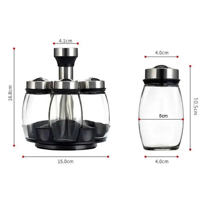 Kitchen Rotating Spice Bottle Set Glass Material Seasoning Salt Sugar Pepper Seasoning Storage Bottle Kitchen Spice Rack