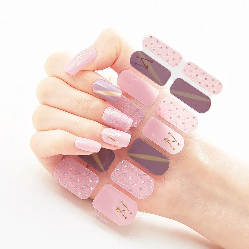 16Tips Nude Semi-Cured Gel Nail Wraps Sticker Long-Lasting UV LED Lamp French Nail Decal Full Cover Waterproof Semi-Cured Sticke