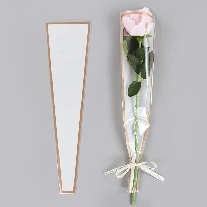 50Pcs Flower Wrapping Bag Clear Rose Floral Bouquet Packaging Bags for Valentine's Day Wedding Birthday Party Gift Decoration