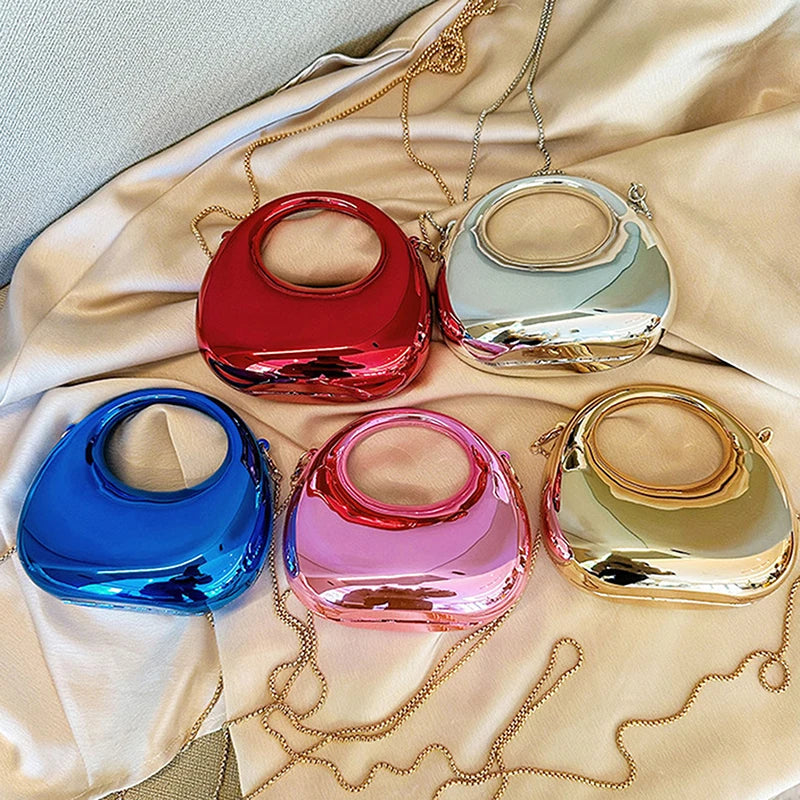 Z. Women's Chain Crossbody Bag Small Purse Acrylic Metallic Luster Half Moon Party Banquet Women's Bag Luxury Handbag