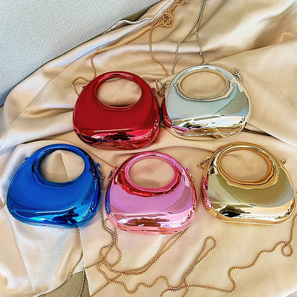 Z. Women's Chain Crossbody Bag Small Purse Acrylic Metallic Luster Half Moon Party Banquet Women's Bag Luxury Handbag