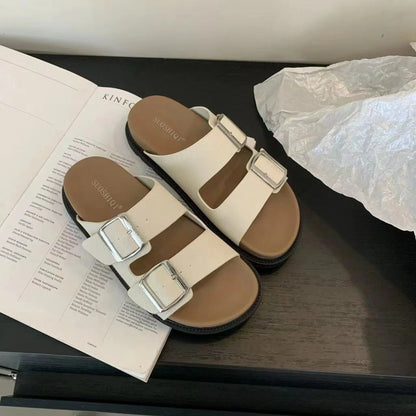 Thick Heel Sandals Women's Belt Buckle New French Style Outdoor Spring Summer Fashion Casual Korean Version Beach Slippers