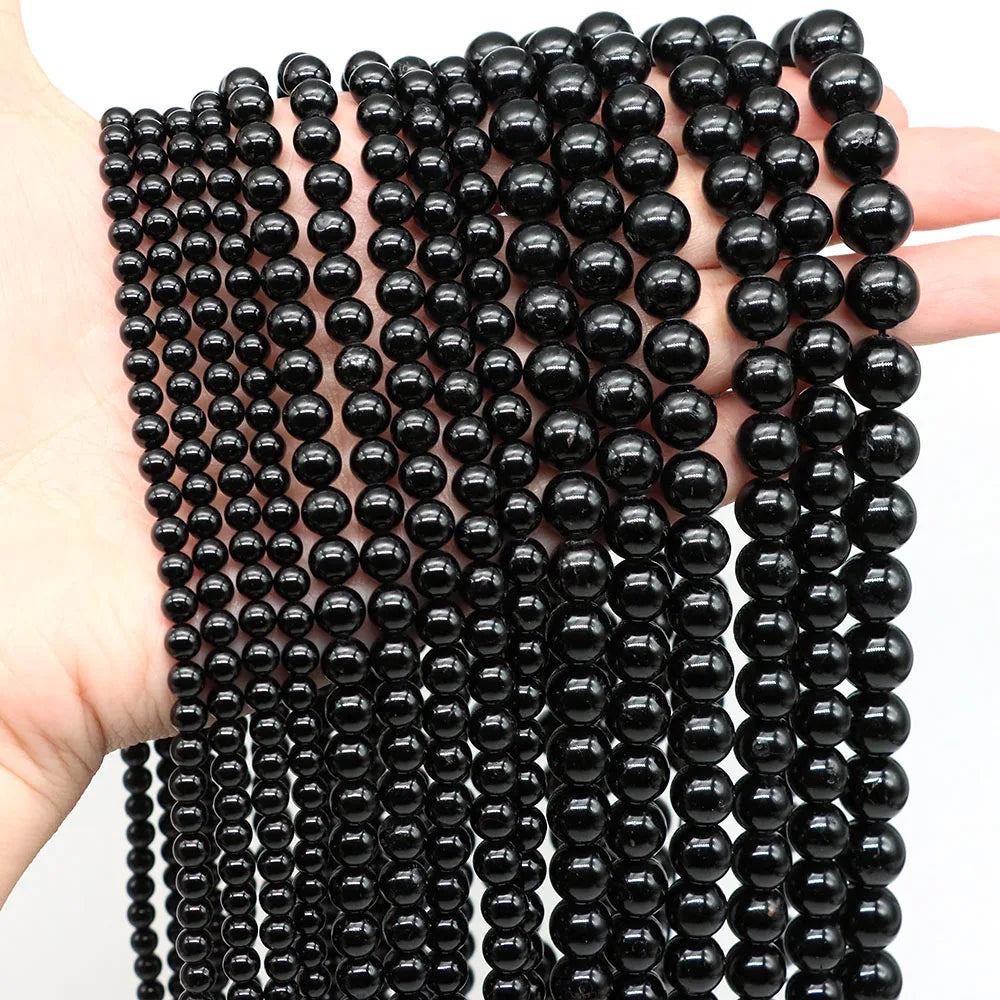 4 6 8 10mm Natural Black Tourmaline Beads Round Smooth Loose Stone Bead For Jewelry Making Diy Bracelet Necklace Accessories