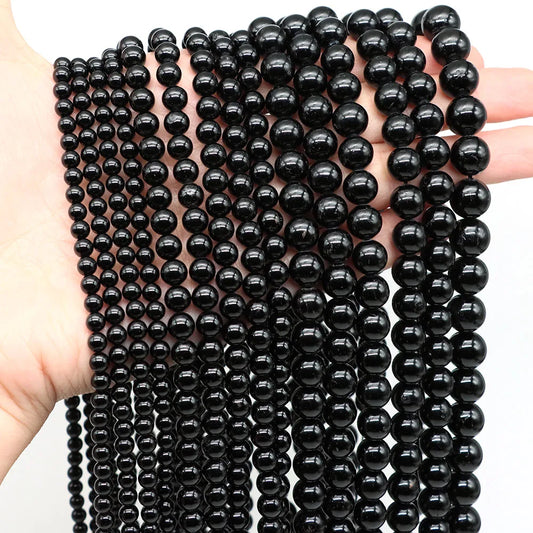 4 6 8 10mm Natural Black Tourmaline Beads Round Smooth Loose Stone Bead For Jewelry Making Diy Bracelet Necklace Accessories