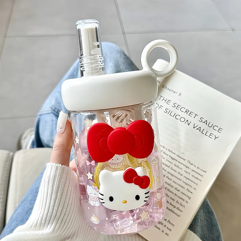 Hello kitty cartoonsummergirls plastic cup cute high appearance straw large capacity student portable sports water cup wholesale