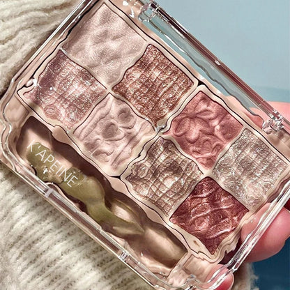 Multifunctional Red Brown Eyeshadow Palette 8 Tones Sakura Shiny Brighten Highlighter Matte Contour Blusher Powder Eye Cosmetic