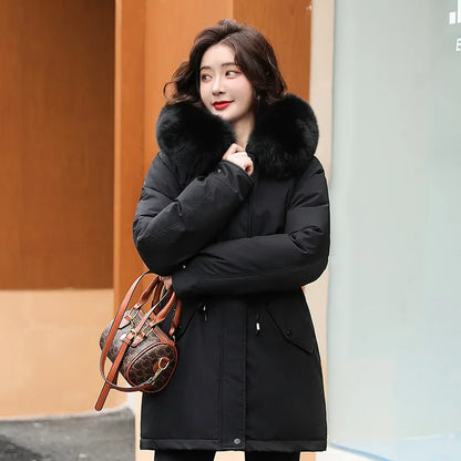 Winter Cashmere and Thick Parkas 2025 New Style Temperament Long Cotton-padded Jacket Large Size Parkas Woman Winter Jacket