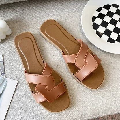 New Summer Women's Slippers Outer Wear Korean Style Ins Web Red Shrimp Skin Fashionable Sandals Quick Selling Amazon Wholesale