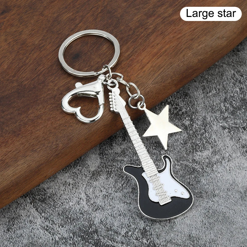 1Piece Y2K Guitar Cat Key Chain For Men Women Pentagram Bow Pendant Fashion Rock Punk Bag Accessories Gift