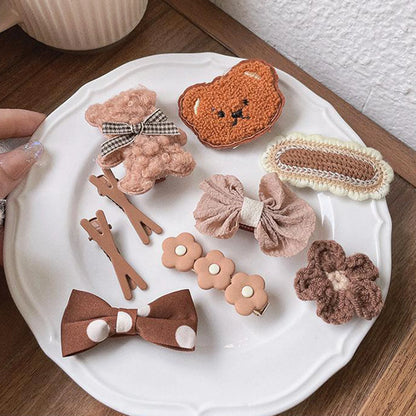 9PCS/set Infant Girls Hair Clips Cartoon Bear Bowknot Barrettes Birthday Gifts Hairpin Headdress Kids Barretees Hair Accessories